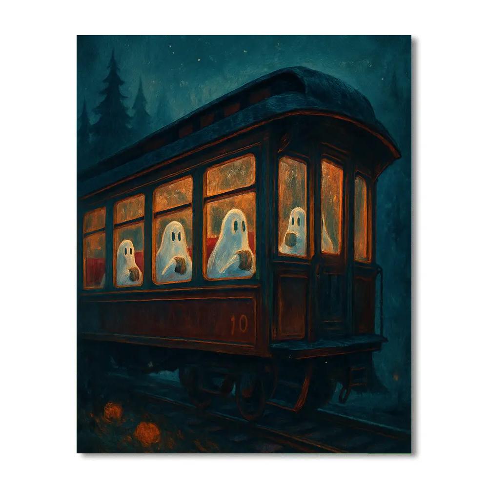 Autumn Train Car With Ghostly Passengers paint by numbers