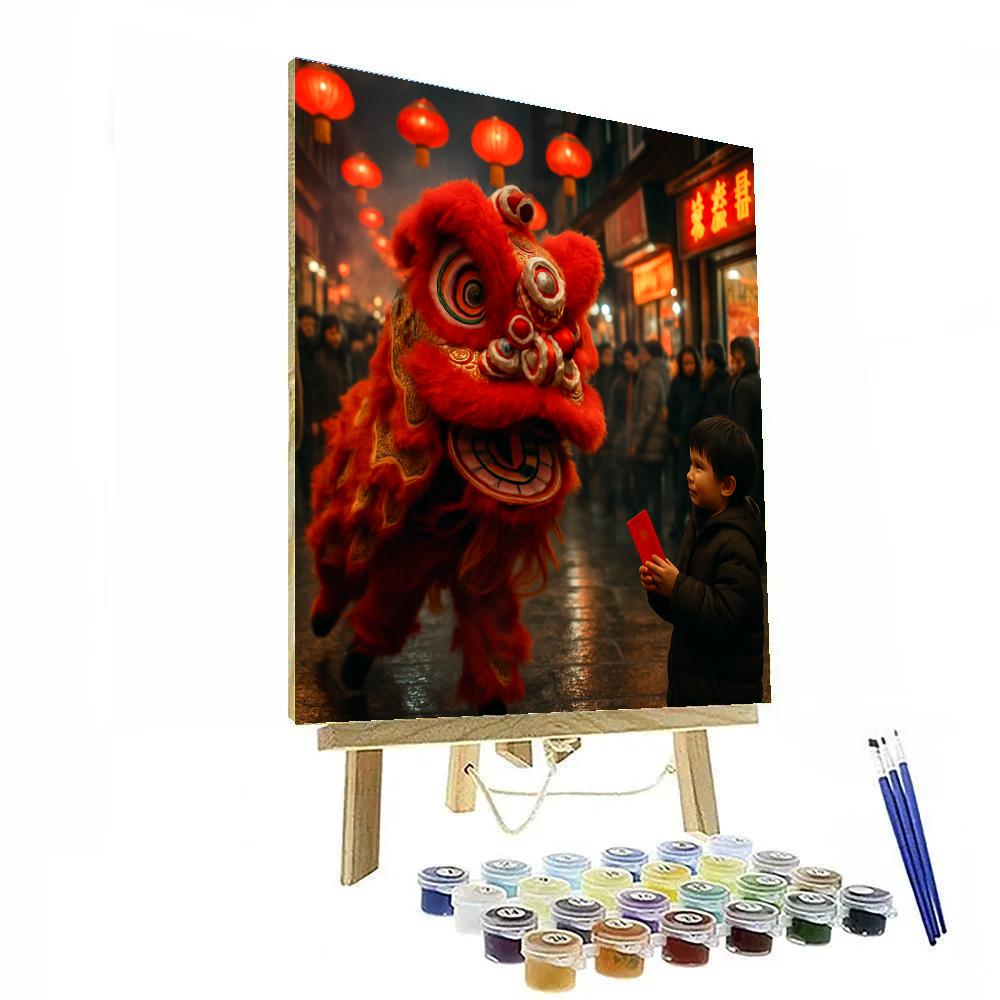 Chinese New Year Lion Dance Market Street paint by color