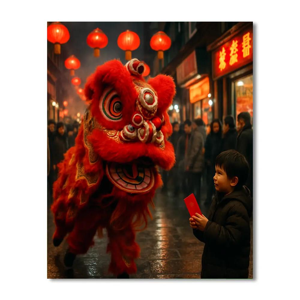 Chinese New Year Lion Dance Market Street paint by color