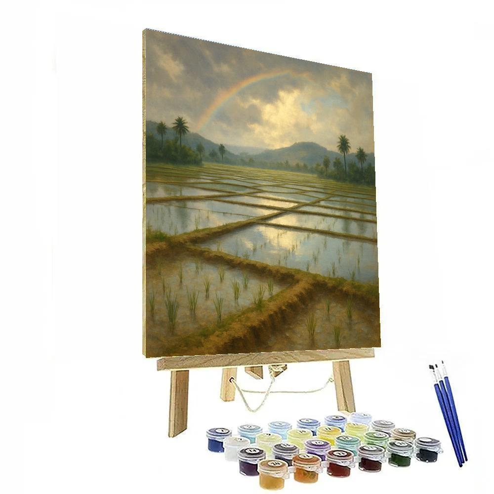 Golden Rice Fields Beneath The Monsoon Break Numbered painting kits