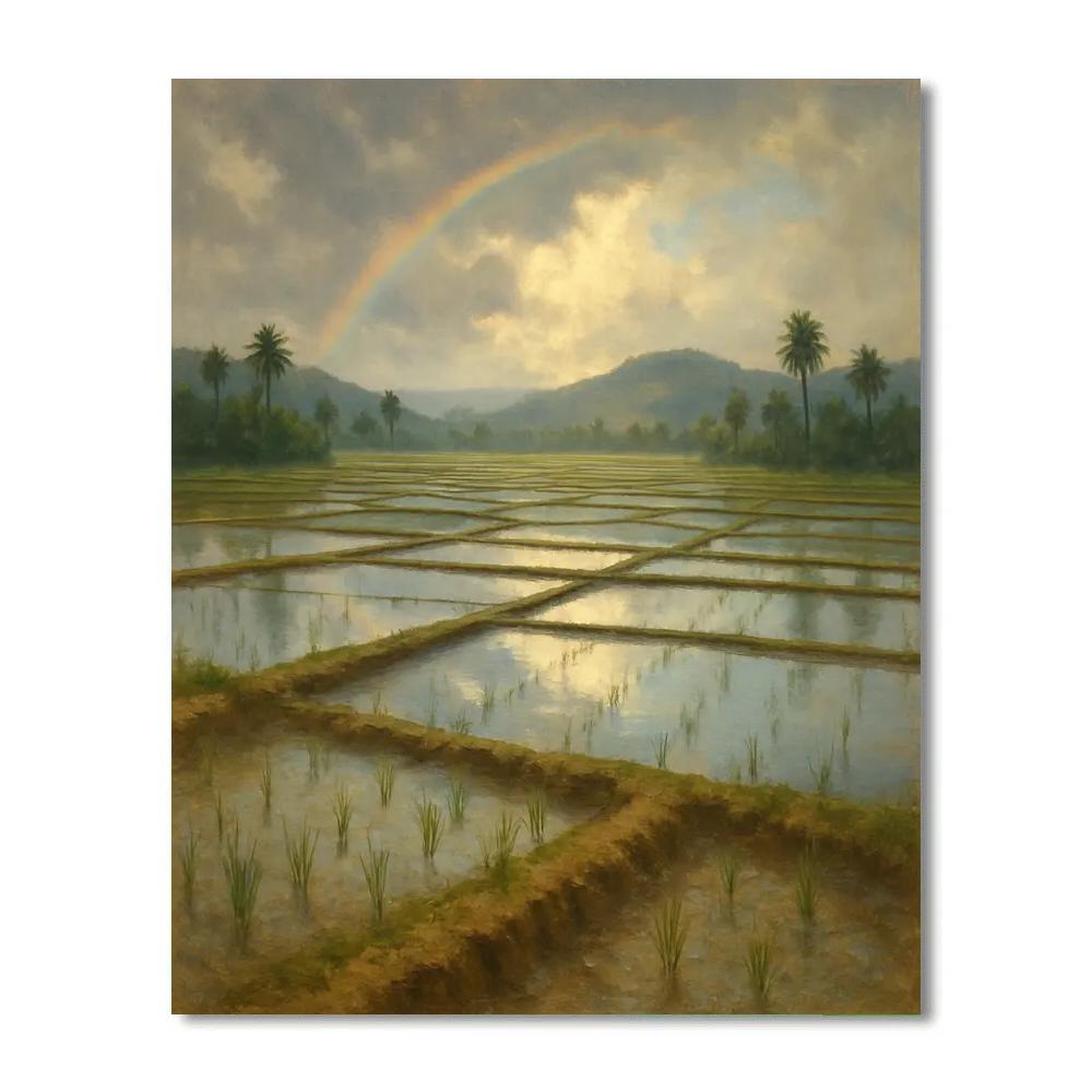 Golden Rice Fields Beneath The Monsoon Break Numbered painting kits