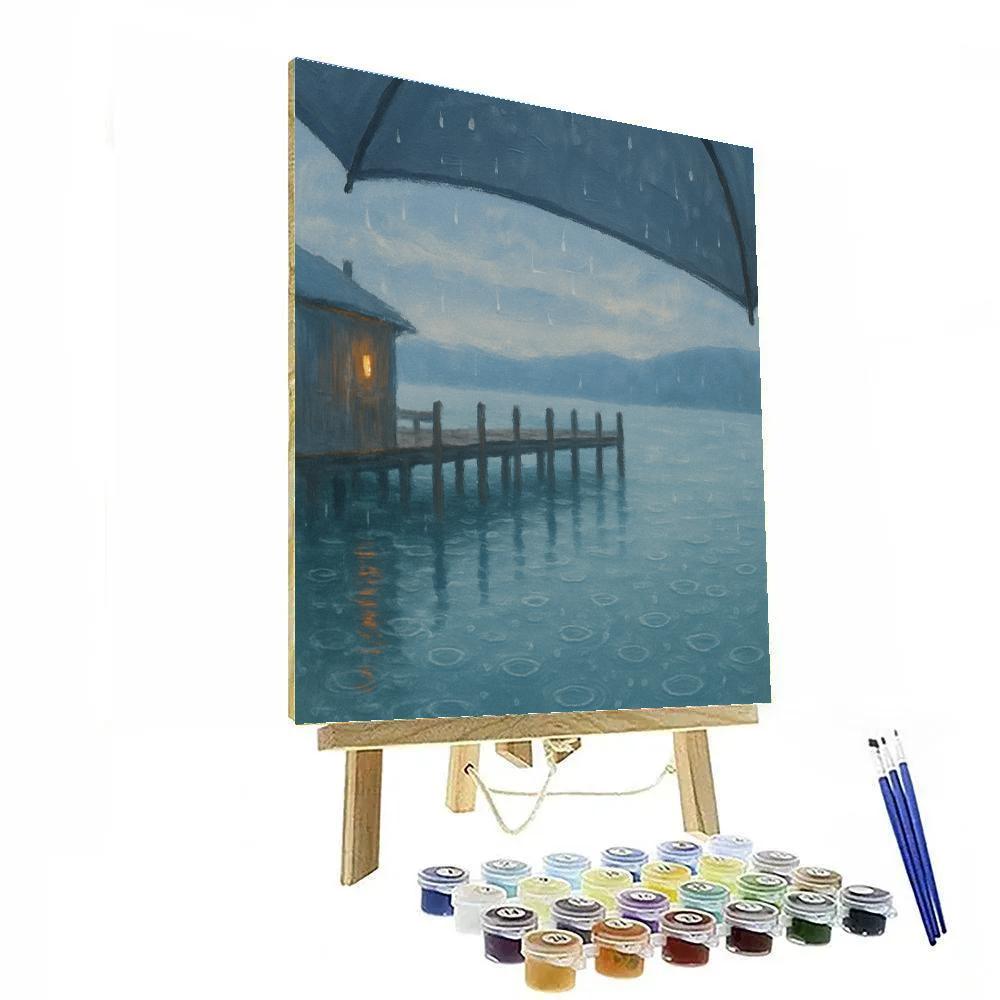 Rainy Lake Umbrella Pier View Numbered painting kits