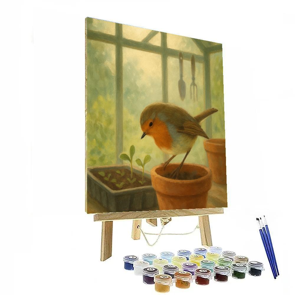 Robin And The Spring Greenhouse Glow paint by numbers