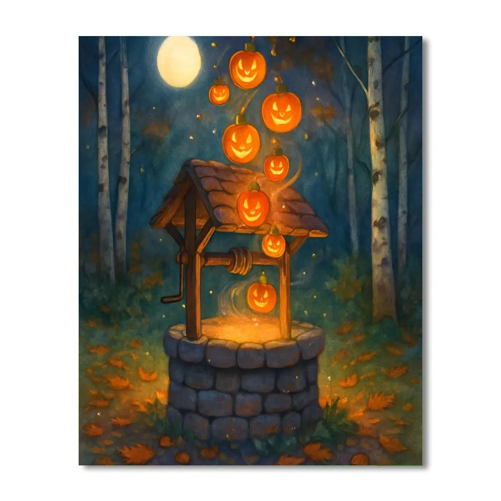 Enchanted Well Of Floating Jack O Lanterns Paint by numbers art