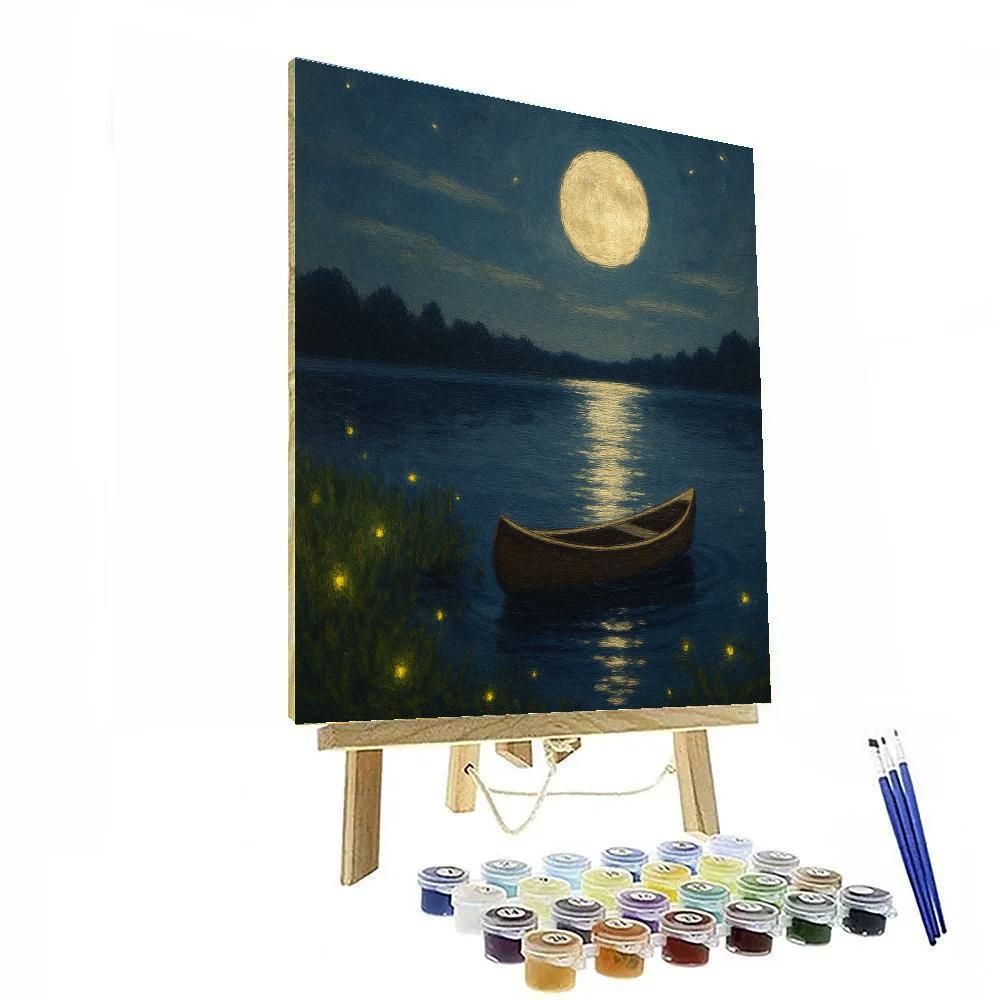 Moonlit Canoe And Firefly Shoreline Paint by numbers kits