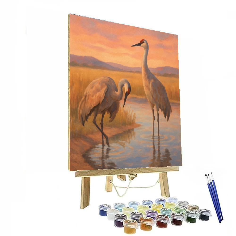 Sandhill Cranes Over The Quiet Prairie Pond Number painting