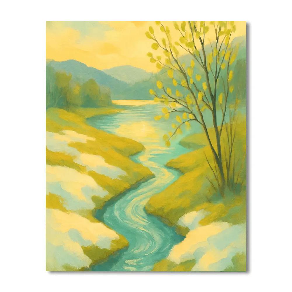 Spring Thaw Stream Feeding A Quiet Lake Number painting