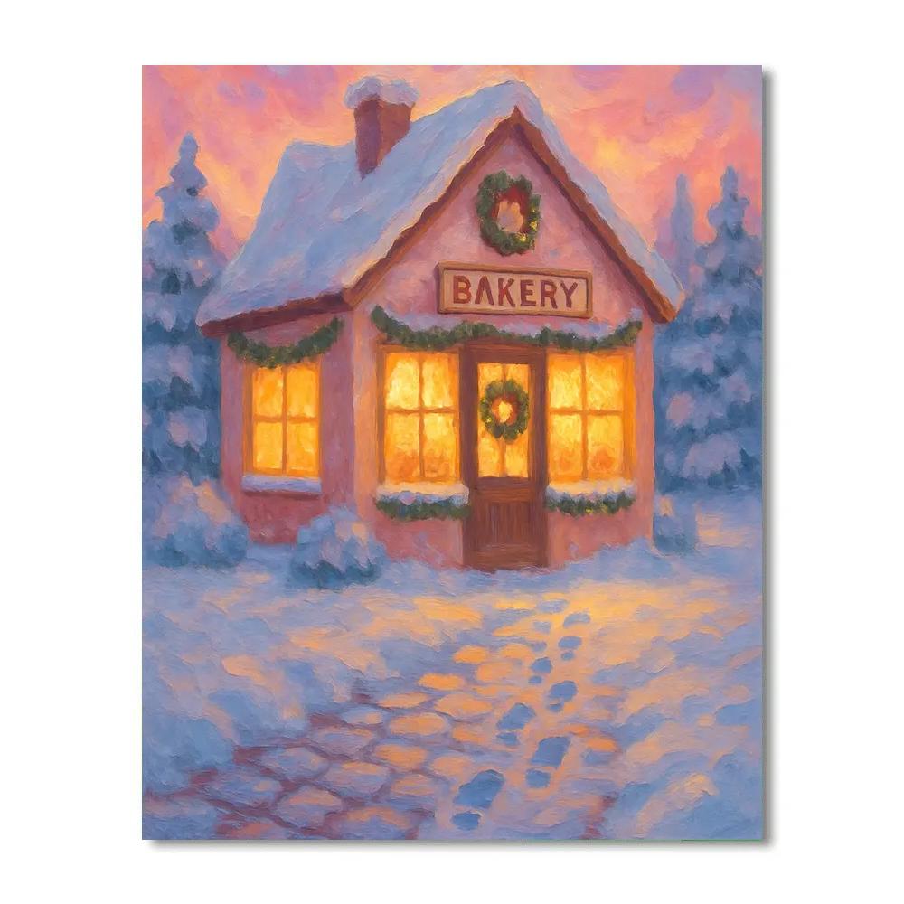 Christmas Bakery At Snowy Dawn paint by number