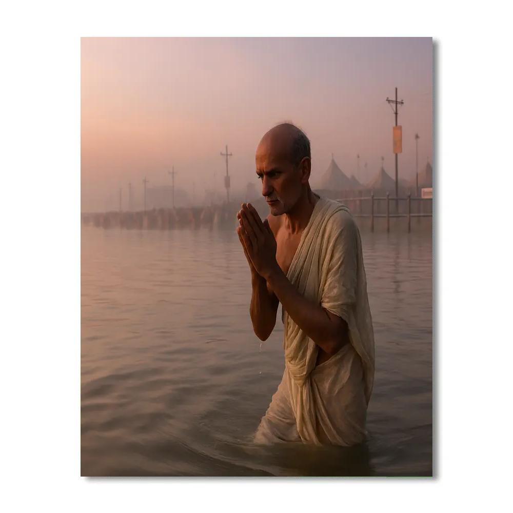 Kumbh Mela Riverside Dawn Dip Number painting