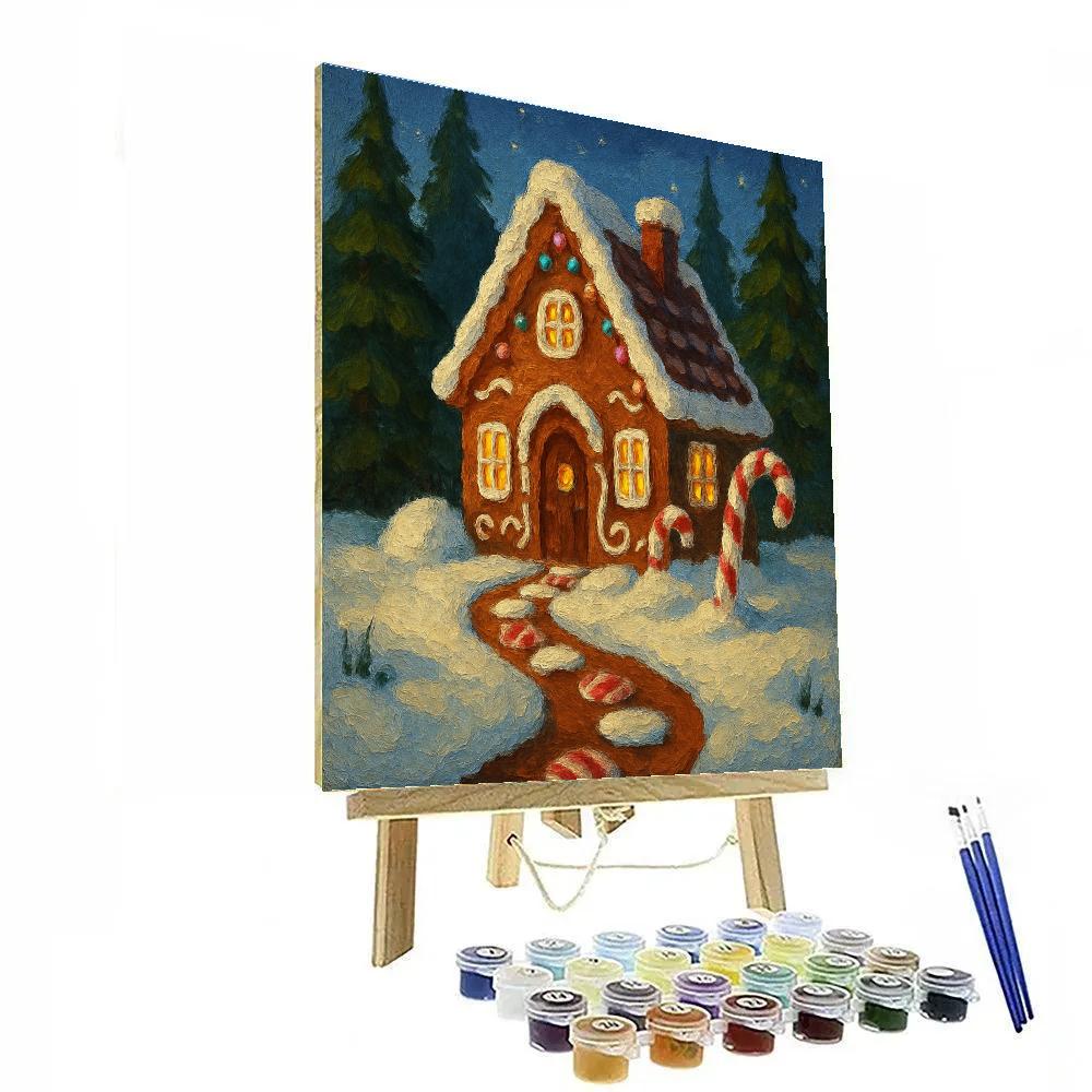 Gingerbread Cabin In The Evergreen Forest Paint by numbers kits