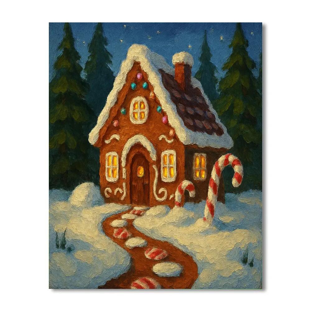 Gingerbread Cabin In The Evergreen Forest Paint by numbers kits