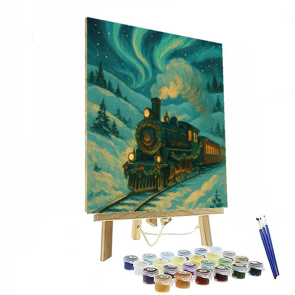Christmas Train Through Aurora Hills Paint by numbers art