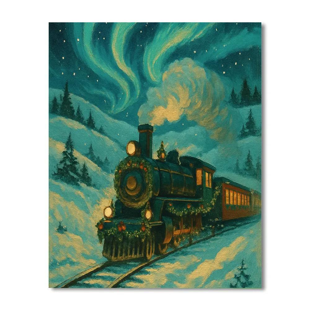 Christmas Train Through Aurora Hills Paint by numbers art