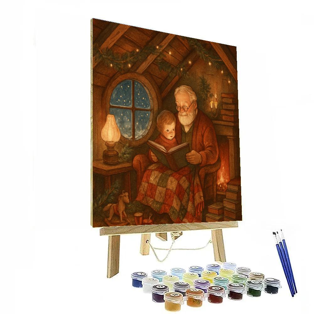 Fireside Storytime In The Winter Attic painting number kit