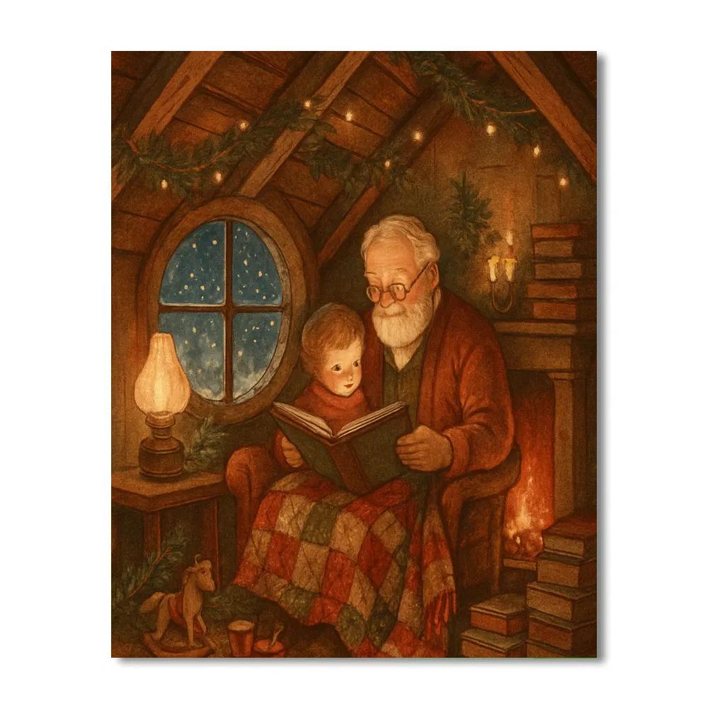 Fireside Storytime In The Winter Attic painting number kit