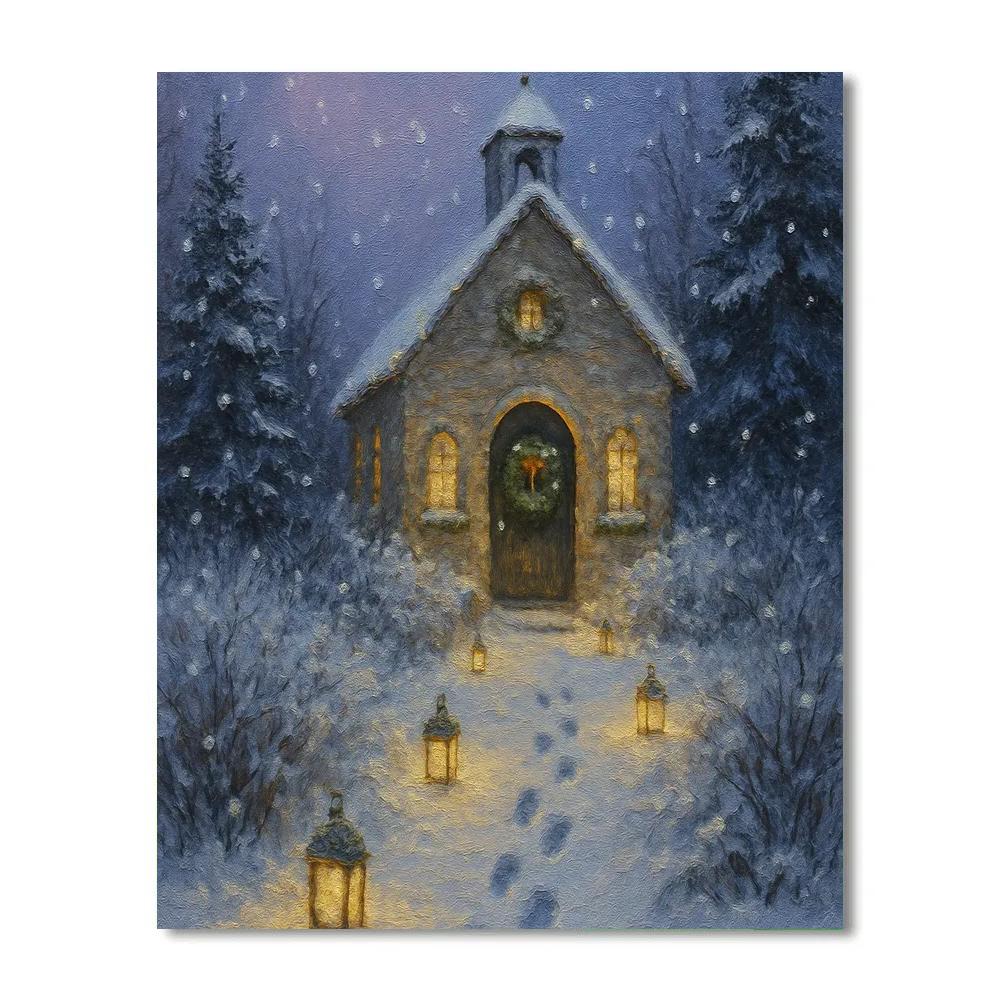 Frosty Lantern Path To The Chapel Number painting