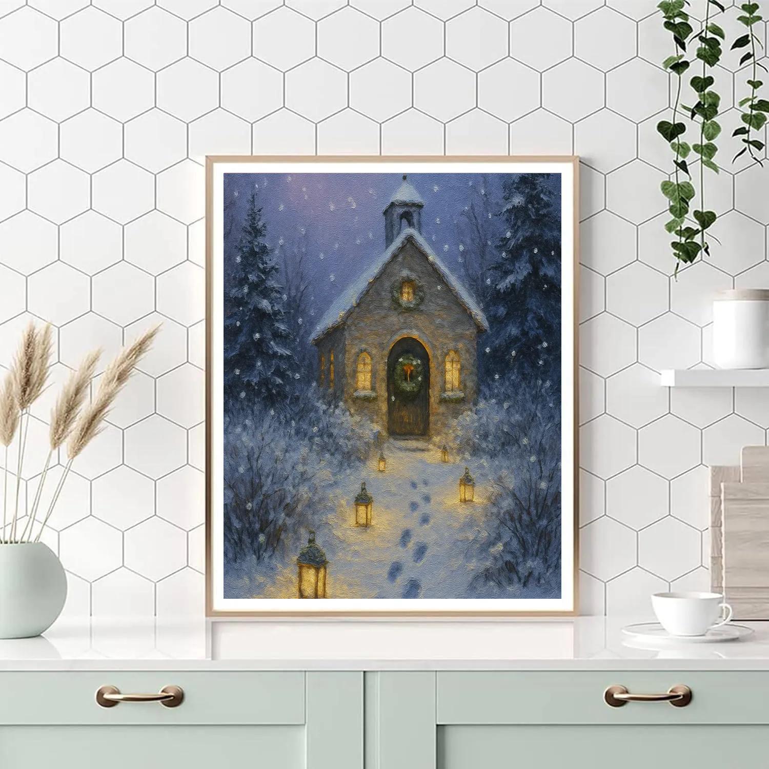 Frosty Lantern Path To The Chapel Number painting