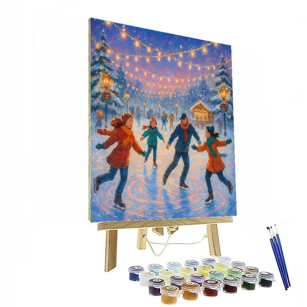 Holiday Ice Rink Under String Lights Paint by numbers art