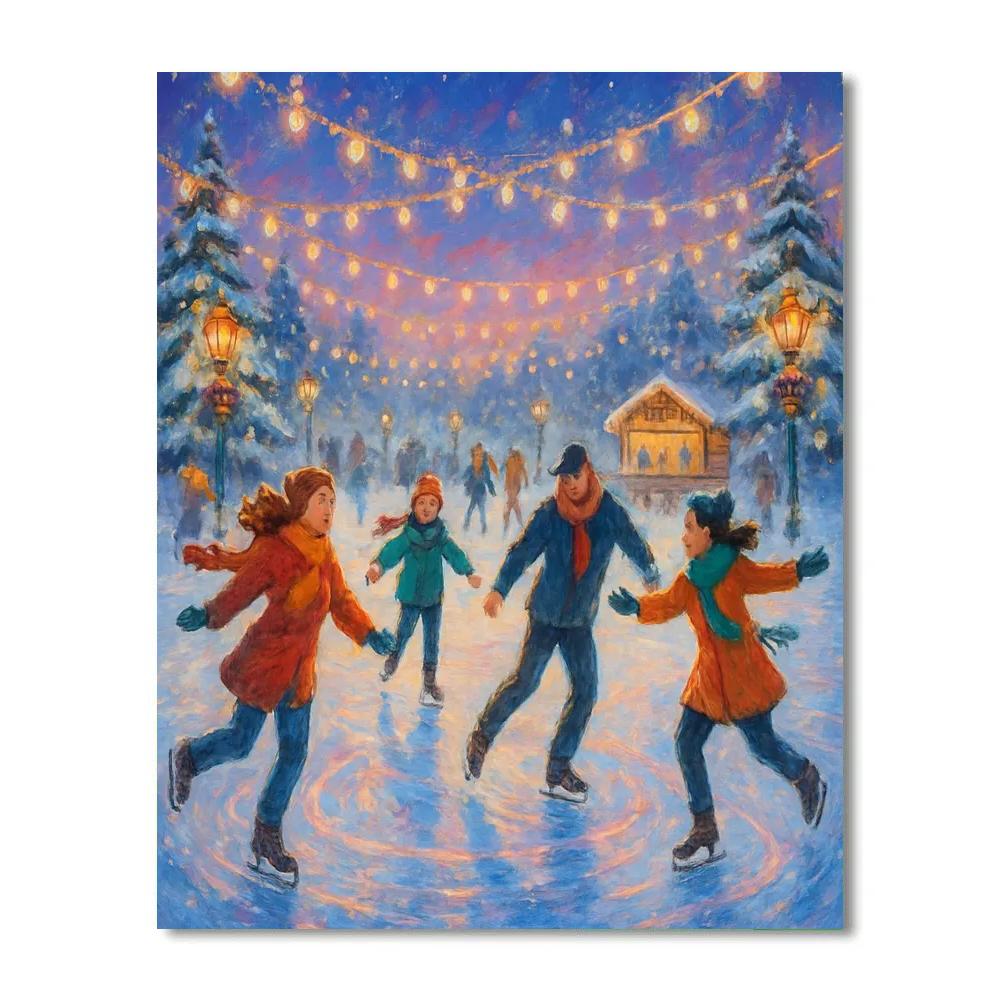 Holiday Ice Rink Under String Lights Paint by numbers art