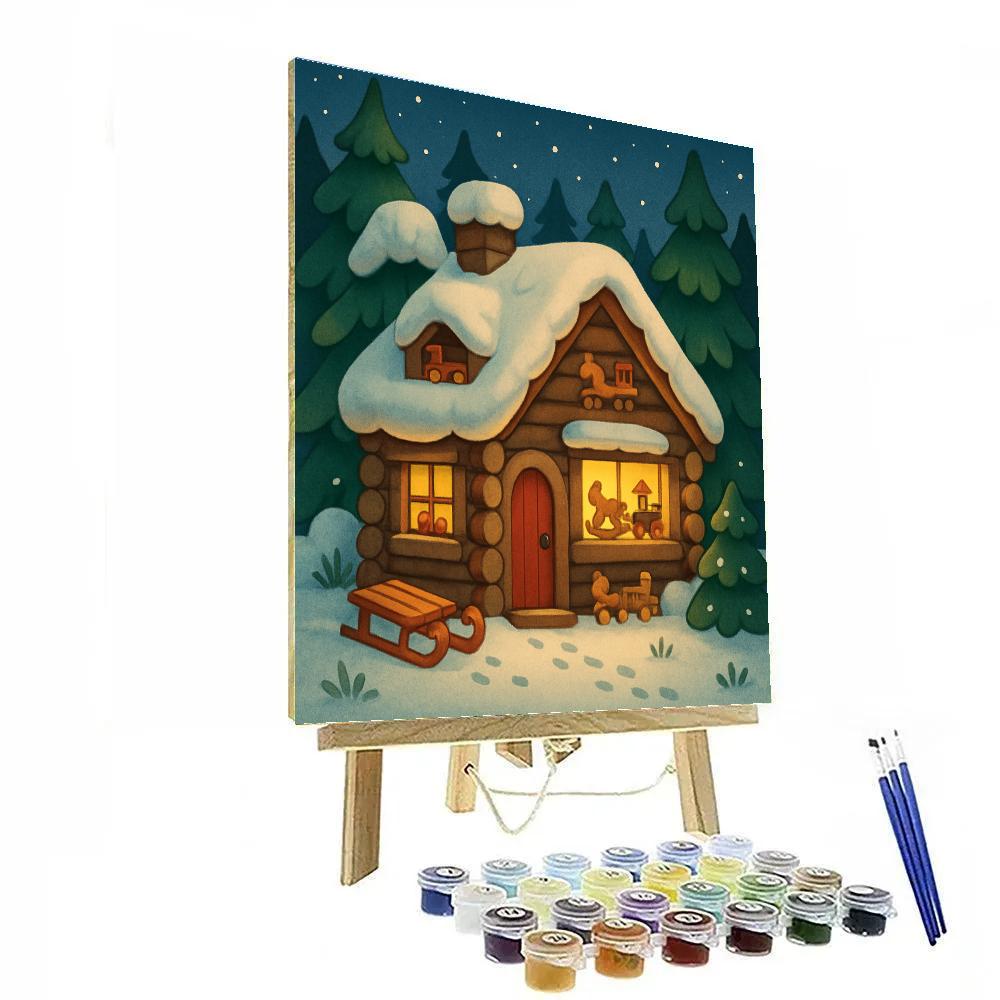 Santa Cabin Workshop In The Pines Paint by numbers art