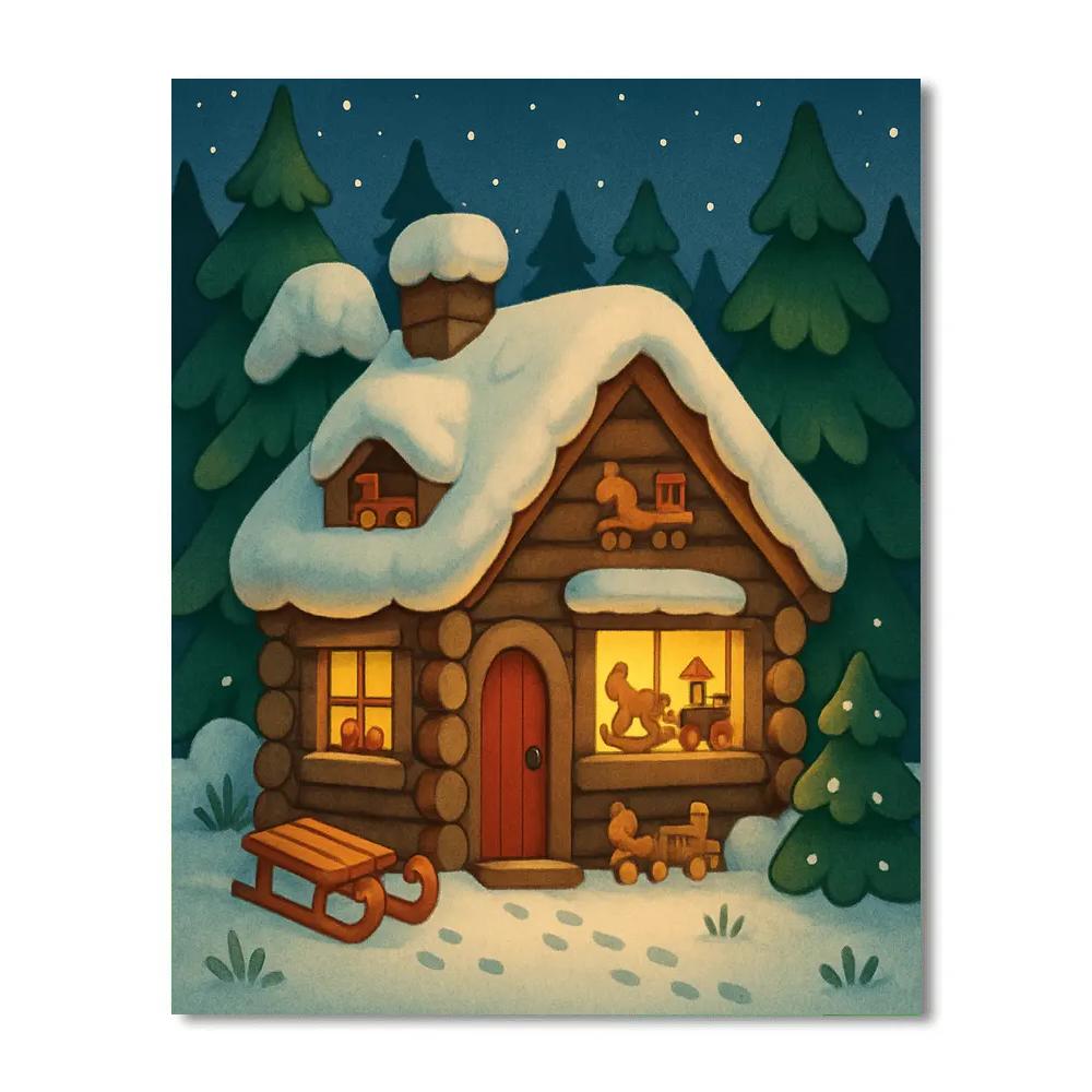 Santa Cabin Workshop In The Pines Paint by numbers art
