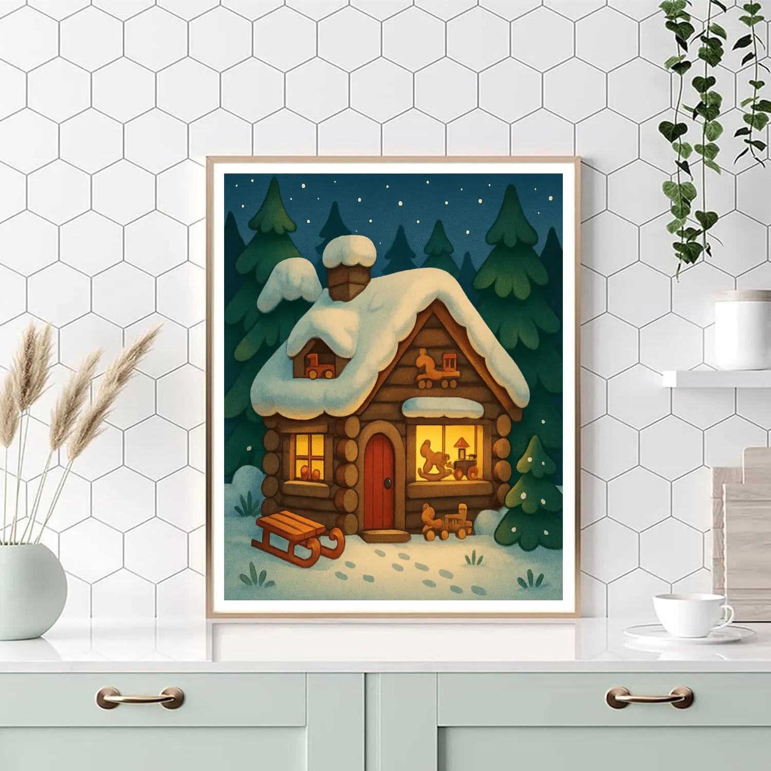 Santa Cabin Workshop In The Pines Paint by numbers art