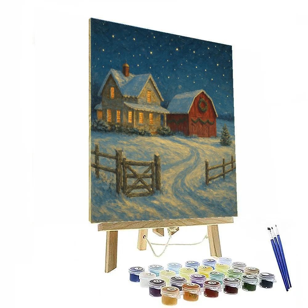 Festive Farmhouse With Starlit Barn paint by number