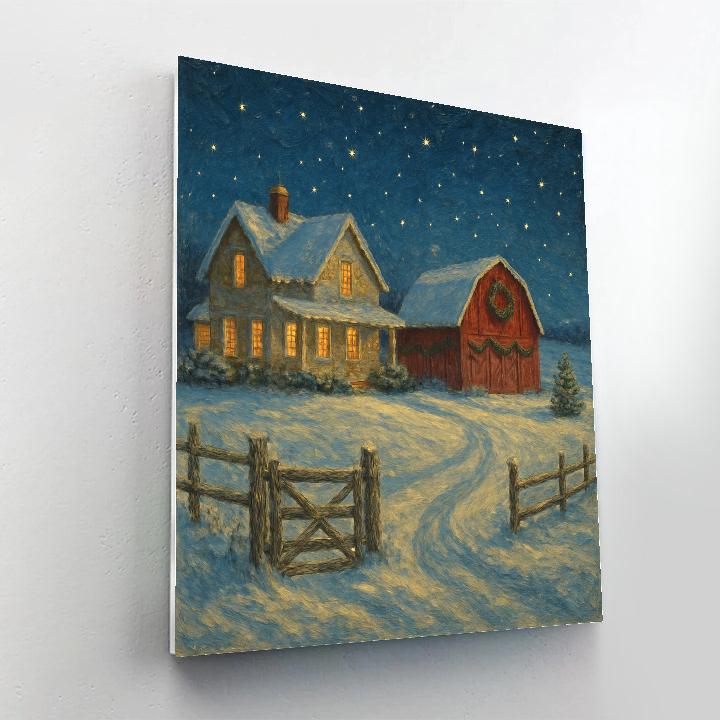 Festive Farmhouse With Starlit Barn paint by number
