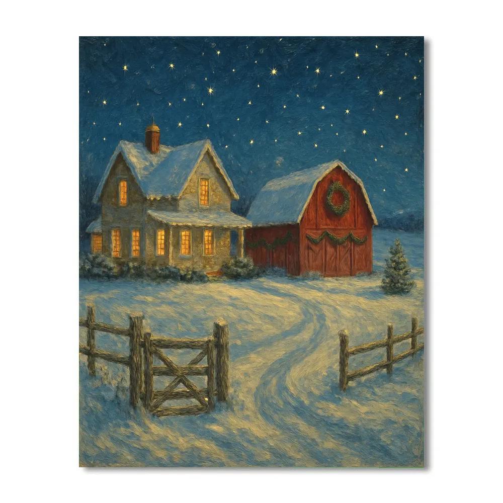 Festive Farmhouse With Starlit Barn paint by number