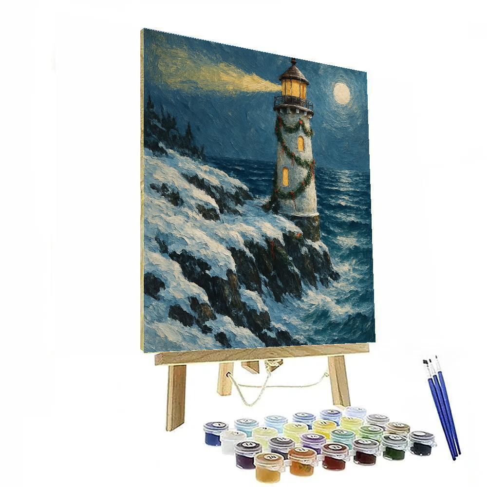 Snow Covered Lighthouse Christmas Beacon paint by numbers