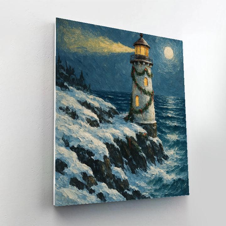 Snow Covered Lighthouse Christmas Beacon paint by numbers