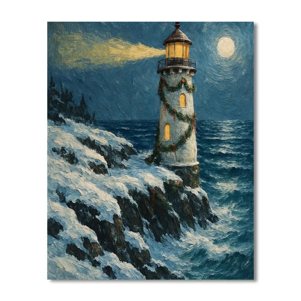 Snow Covered Lighthouse Christmas Beacon paint by numbers