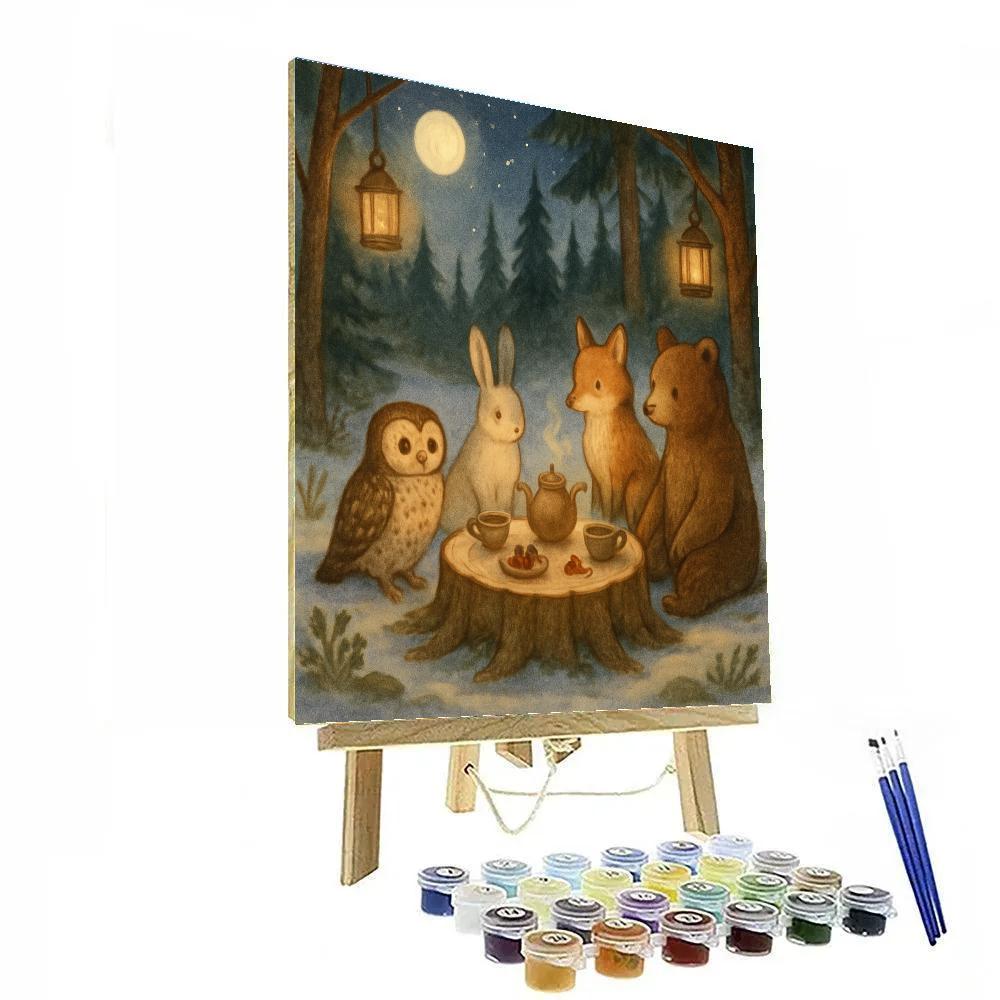 Forest Tea Party With Winter Critters paint by numbers