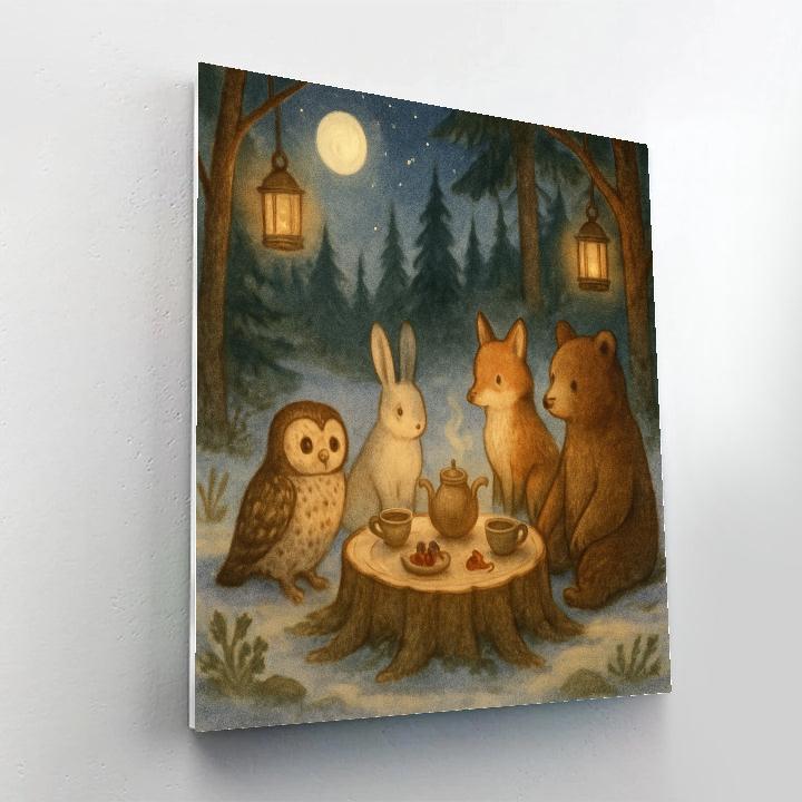 Forest Tea Party With Winter Critters paint by numbers