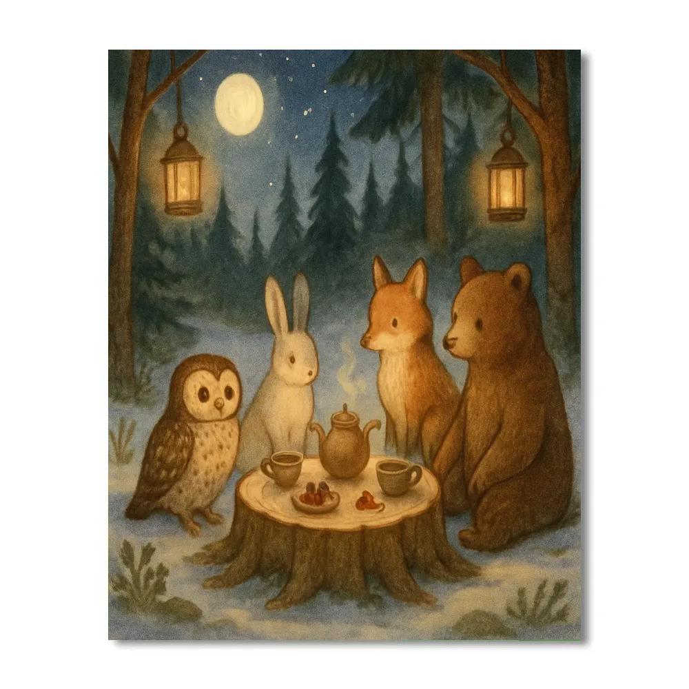 Forest Tea Party With Winter Critters paint by numbers