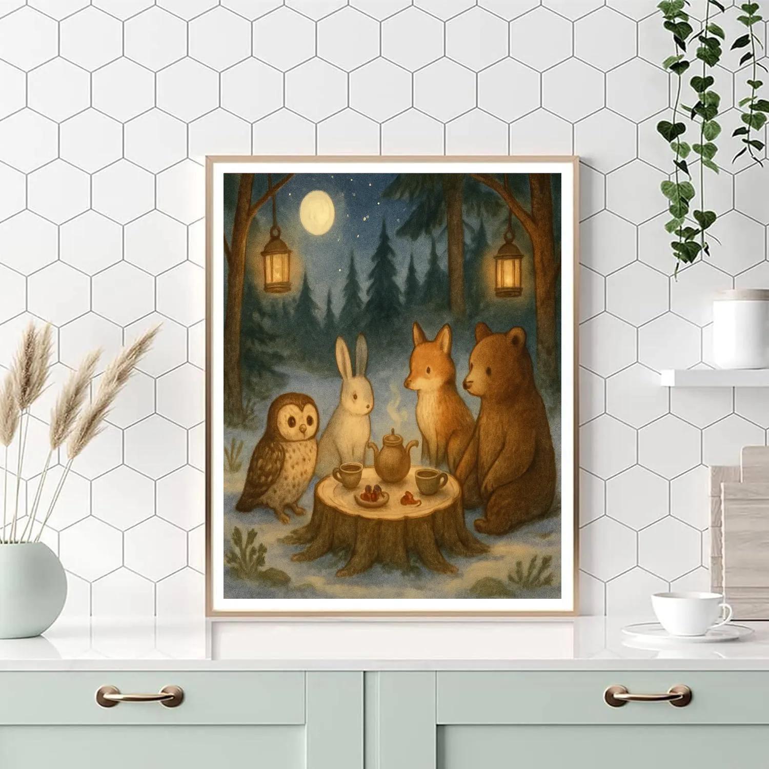 Forest Tea Party With Winter Critters paint by numbers