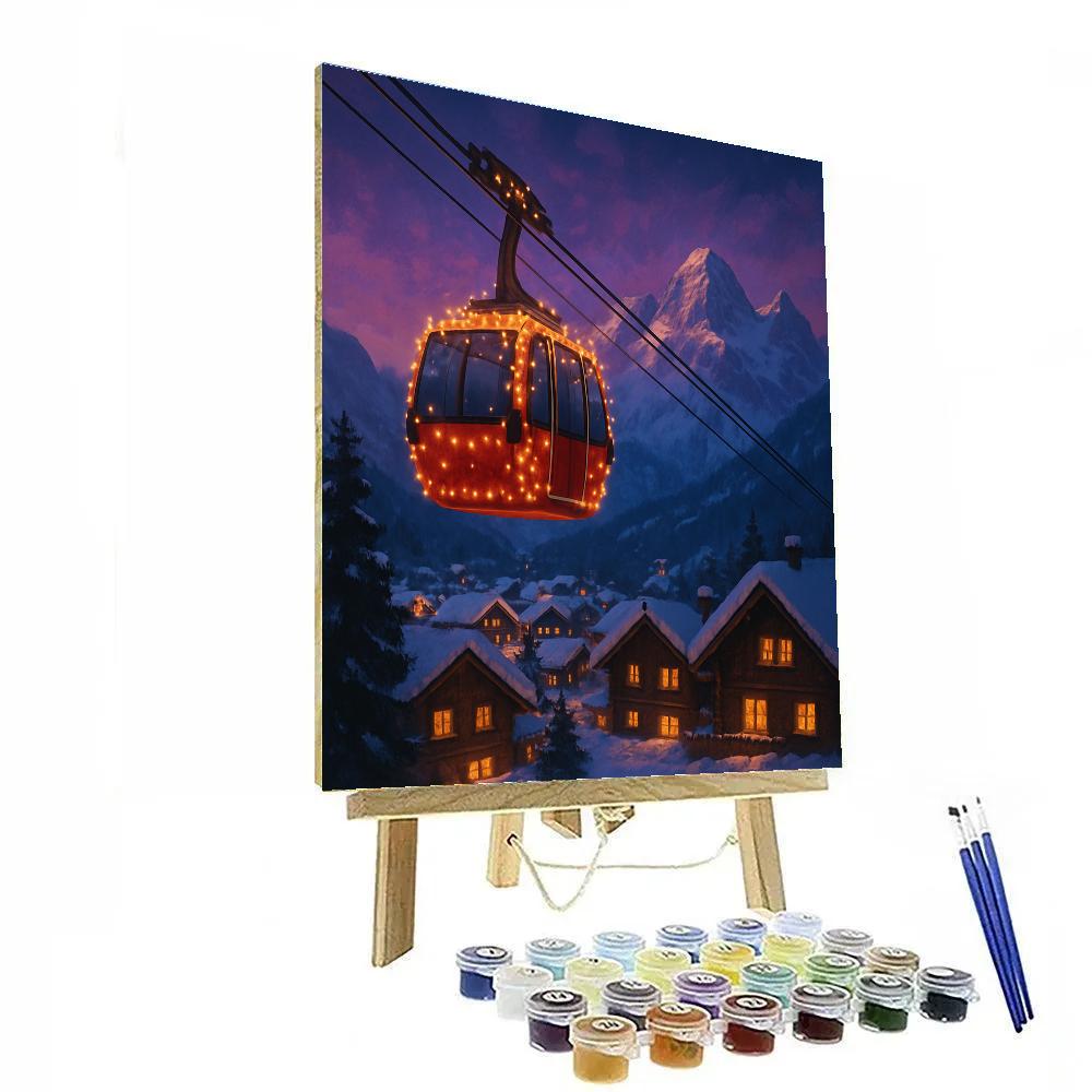 Christmas Gondola Over Alpine Village paint by number