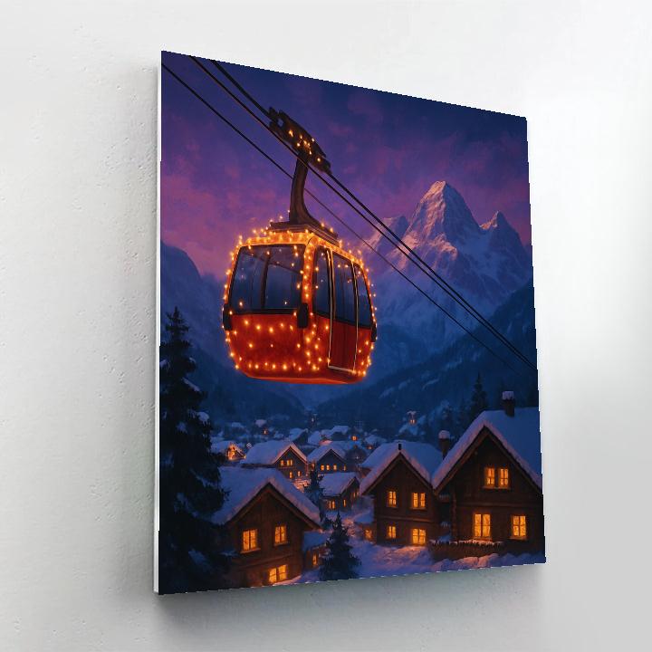 Christmas Gondola Over Alpine Village paint by number