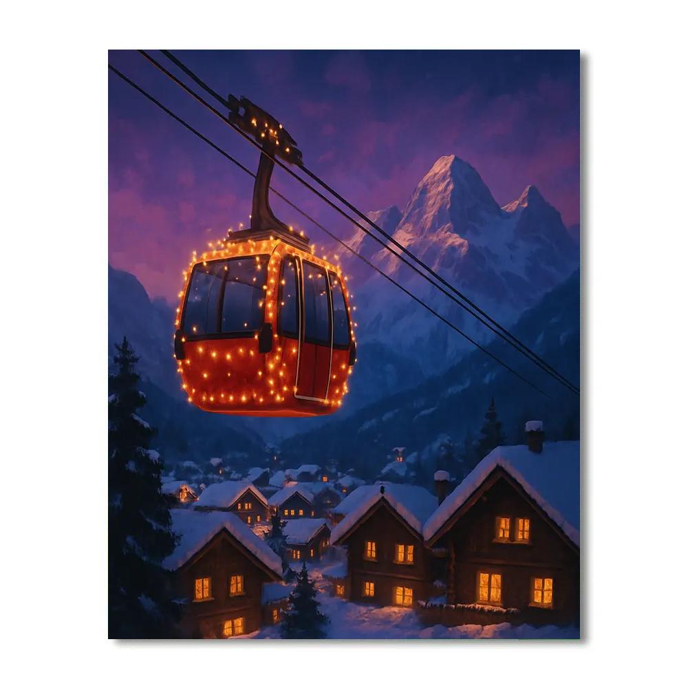 Christmas Gondola Over Alpine Village paint by number