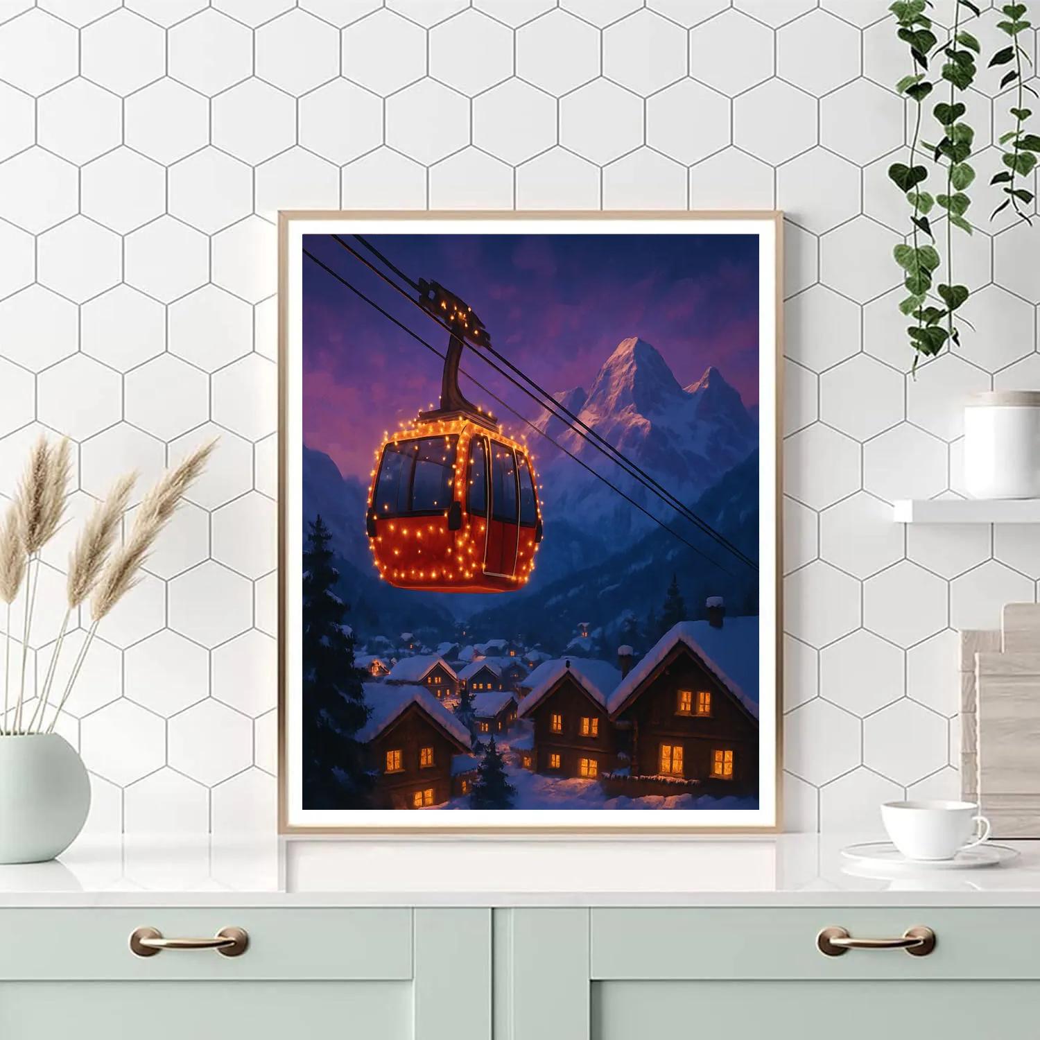 Christmas Gondola Over Alpine Village paint by number