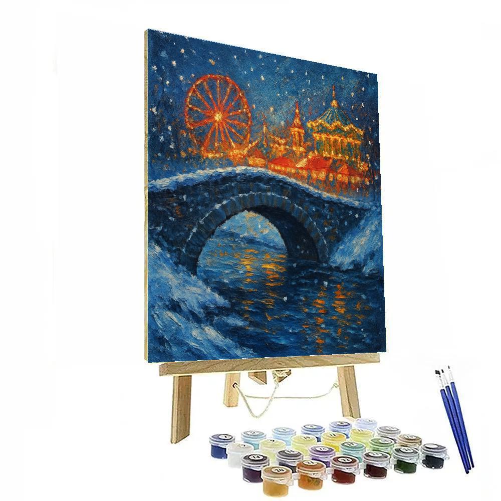 Snowy Bridge To The Winter Carnival paint by number