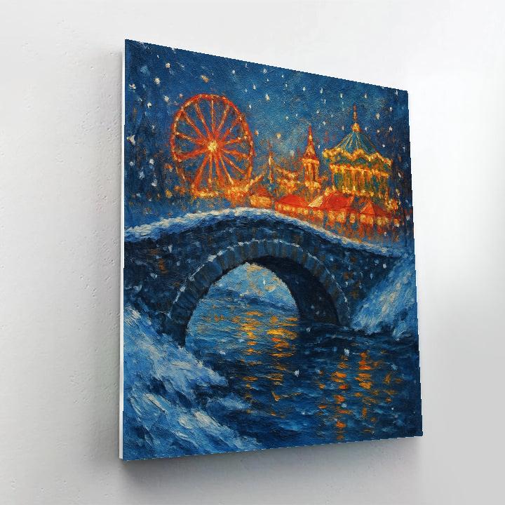 Snowy Bridge To The Winter Carnival paint by number