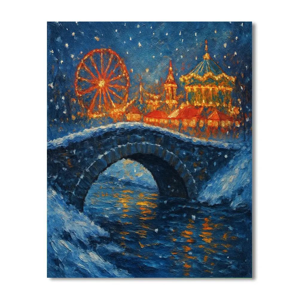Snowy Bridge To The Winter Carnival paint by number