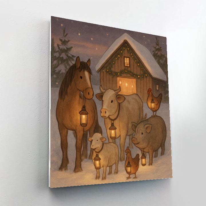 Barnyard Christmas Lantern Parade DIY paint by numbers