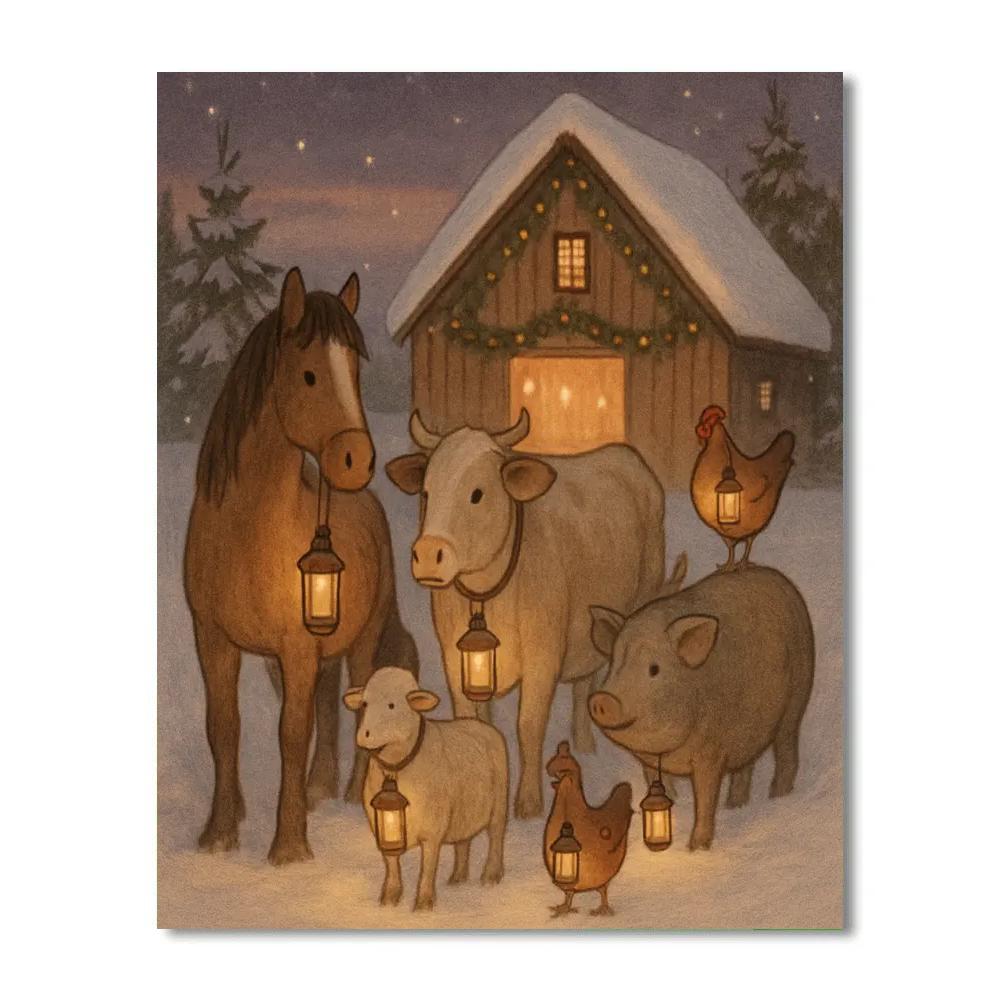 Barnyard Christmas Lantern Parade DIY paint by numbers