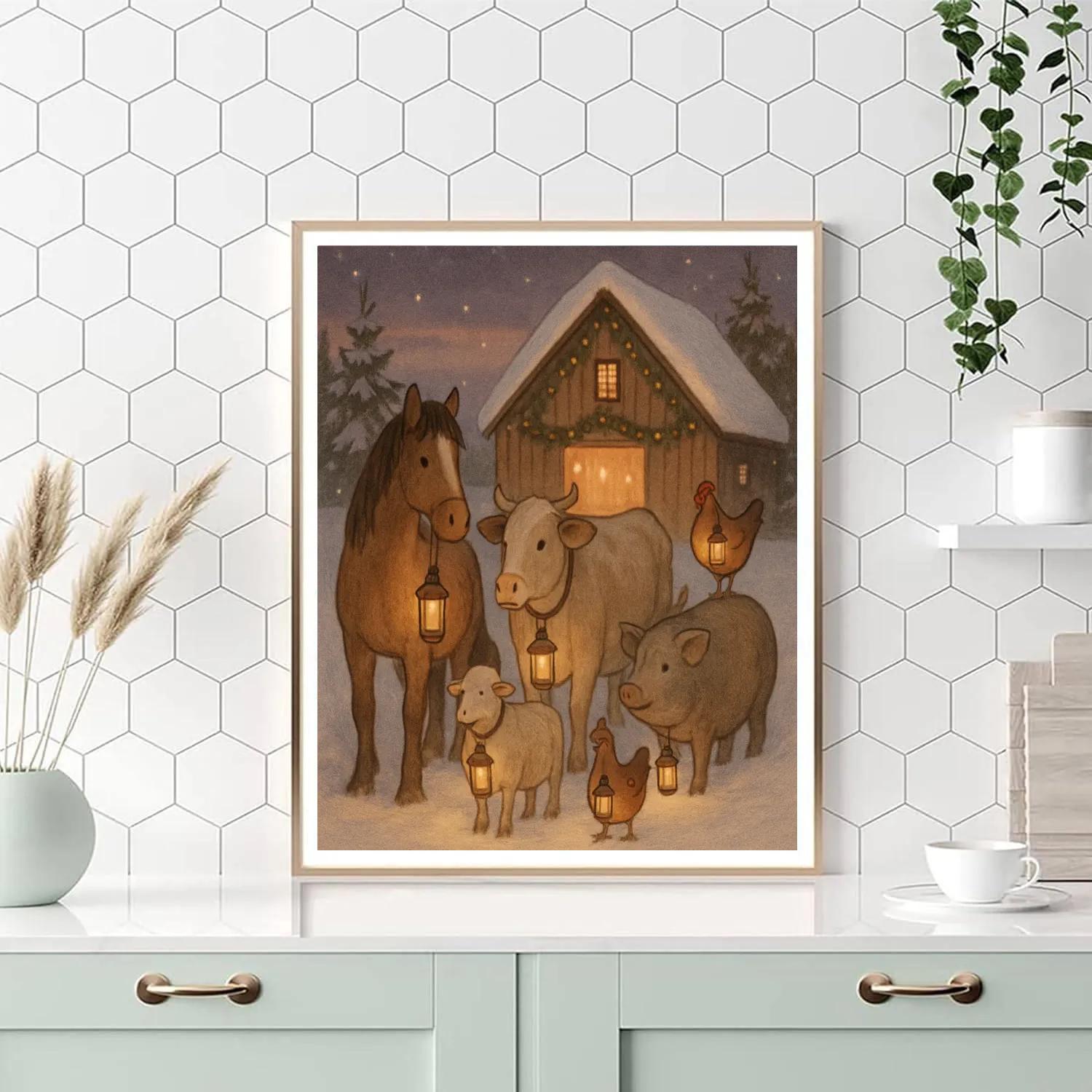 Barnyard Christmas Lantern Parade DIY paint by numbers