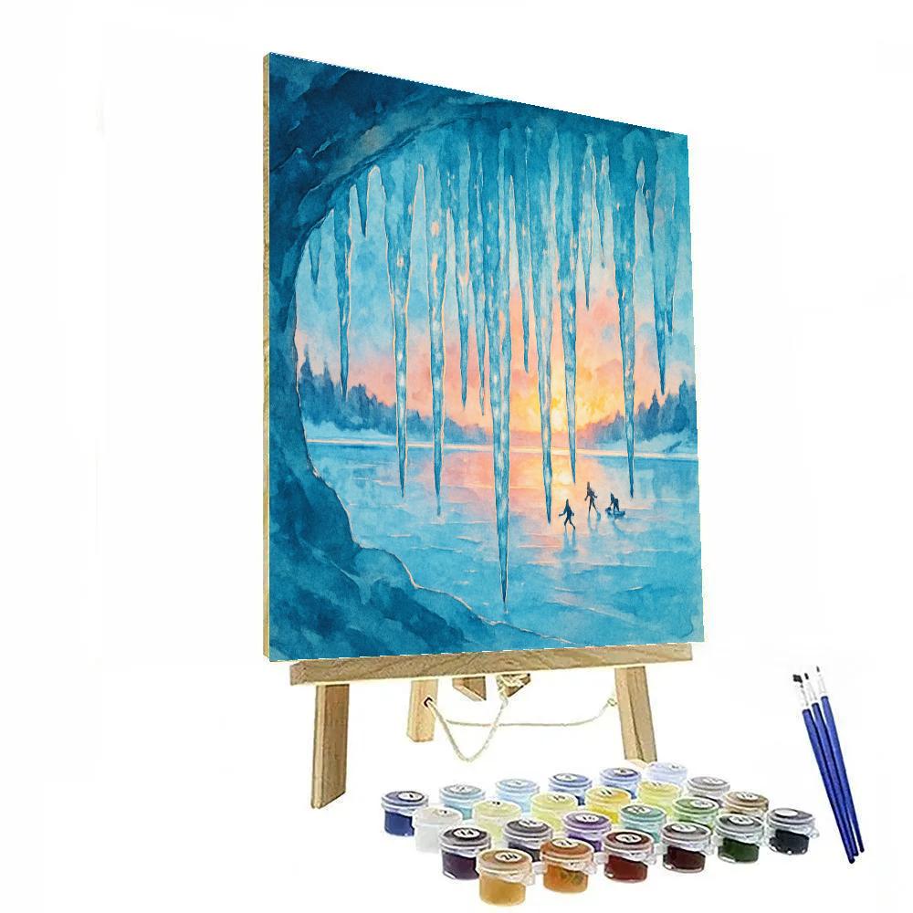 Icicle Chandelier Over Frozen Lake painting number kit