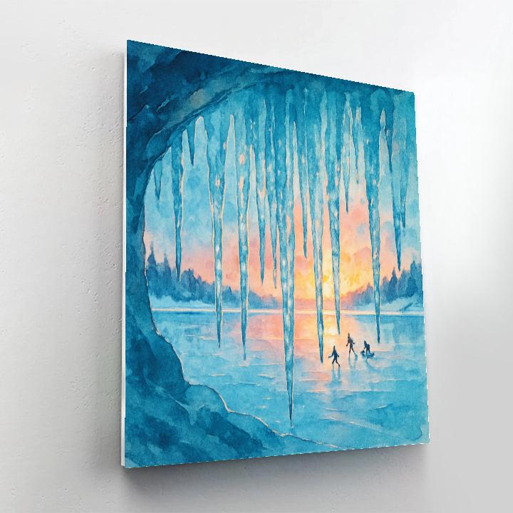 Icicle Chandelier Over Frozen Lake painting number kit