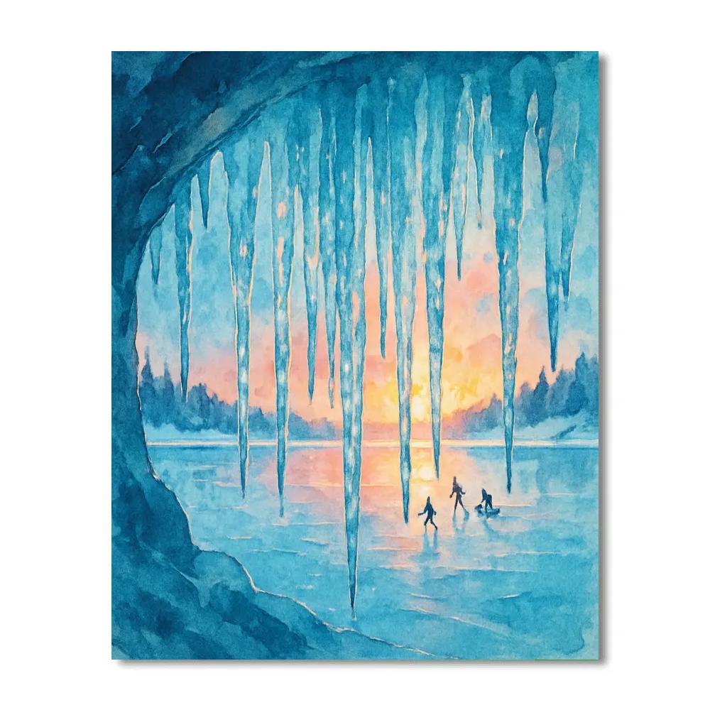 Icicle Chandelier Over Frozen Lake painting number kit