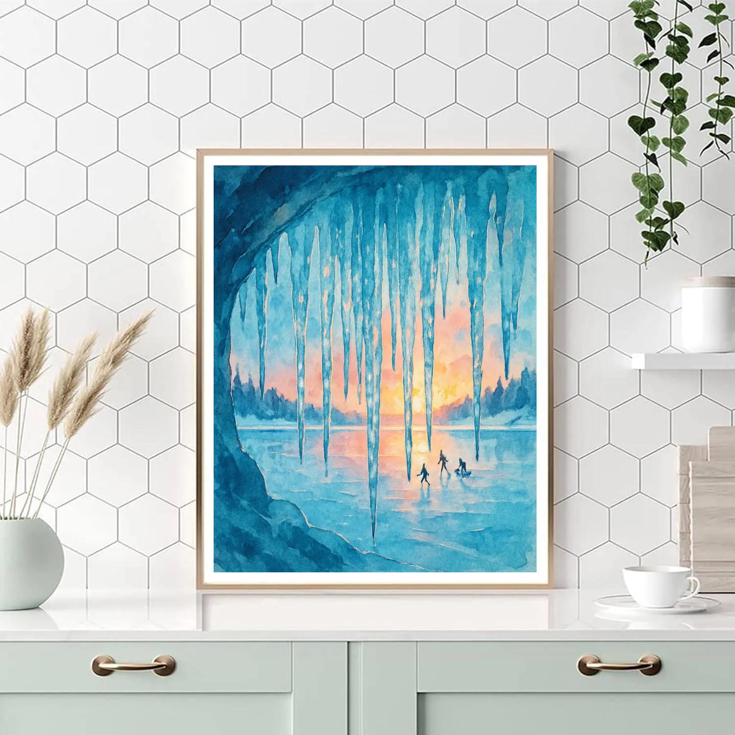 Icicle Chandelier Over Frozen Lake painting number kit